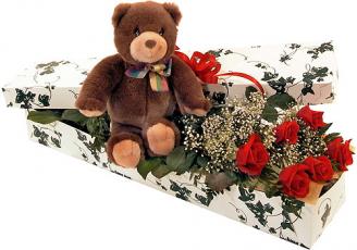 Boxed Roses with Teddy Bear